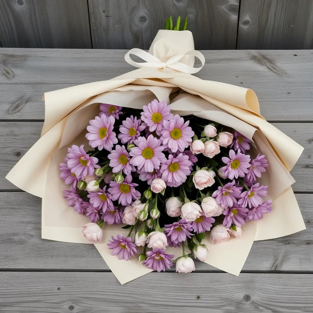 Букет цветов из: Розы и Хризантемы в Борки Новгородская область