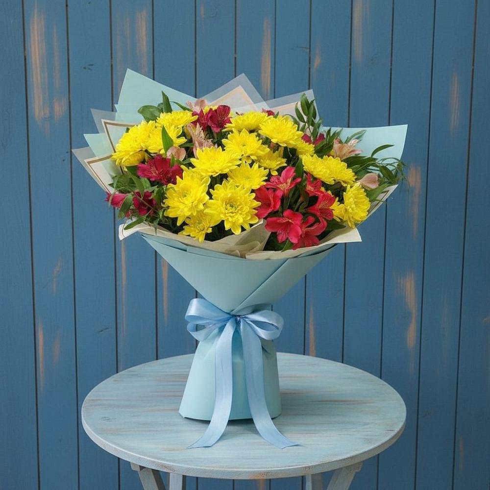 Букет цветов из: Альстромерии и Хризантемы в Борки Новгородская область
