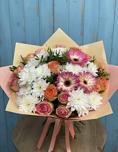 Букет цветов из:  Розы, Герберы и Хризантемы в Борки Новгородская область