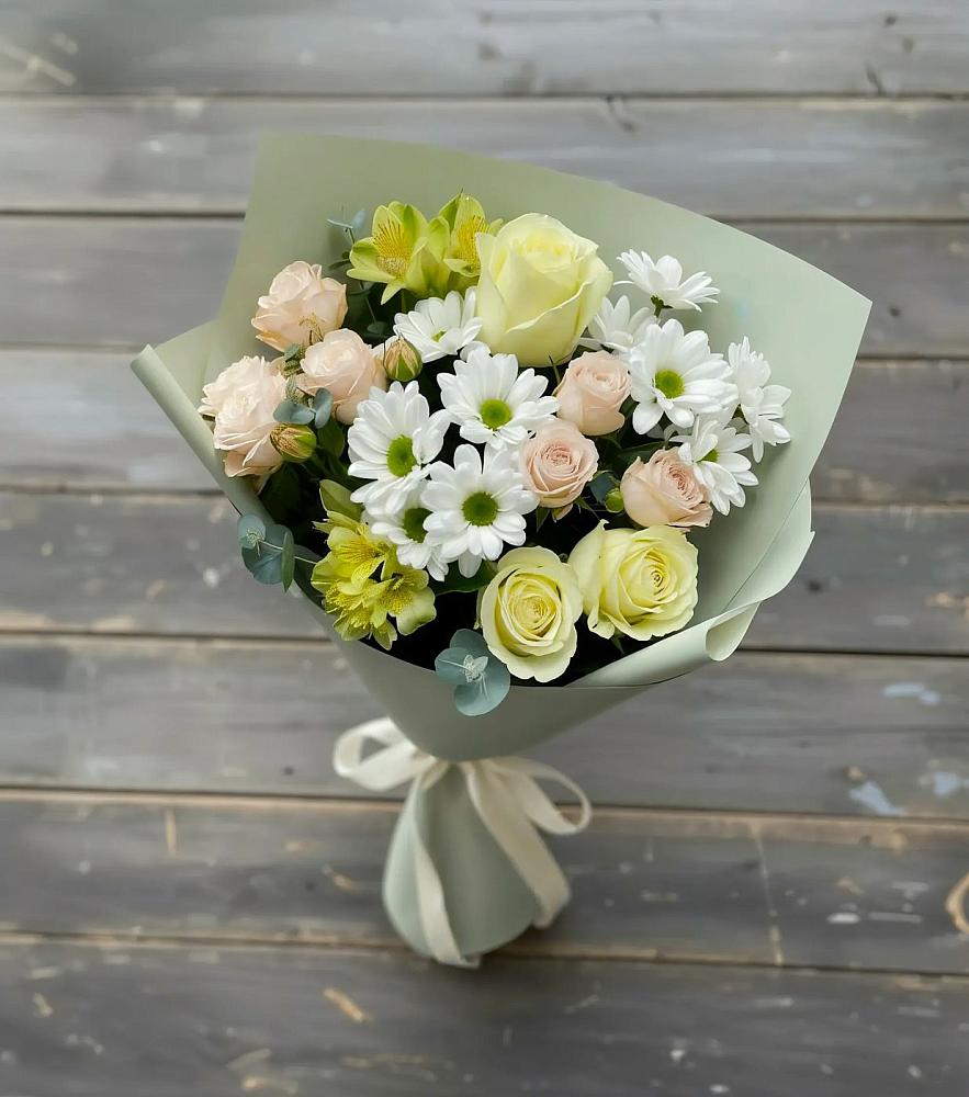 Букет цветов из: Альстромерии, Розы и Хризантемы в Борки Новгородская область