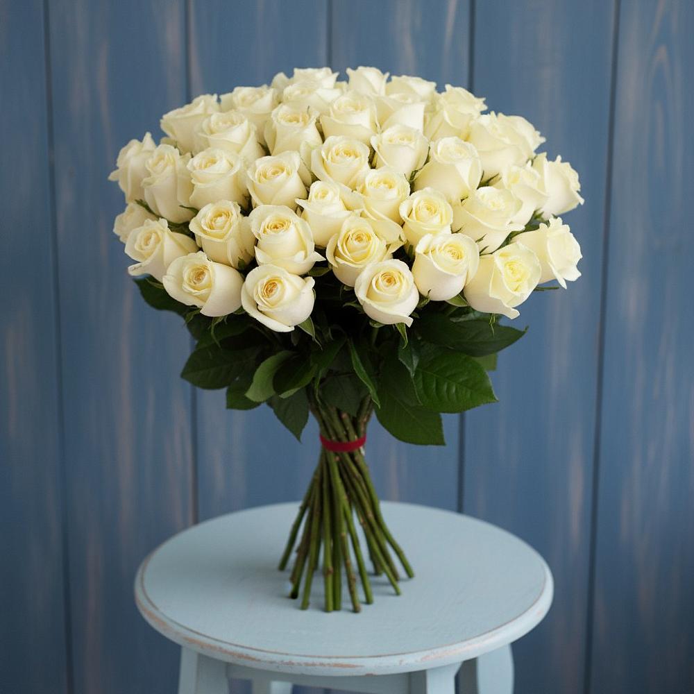 Букет 51 Белая роза Эдлесс Лав в Борки Новгородская область