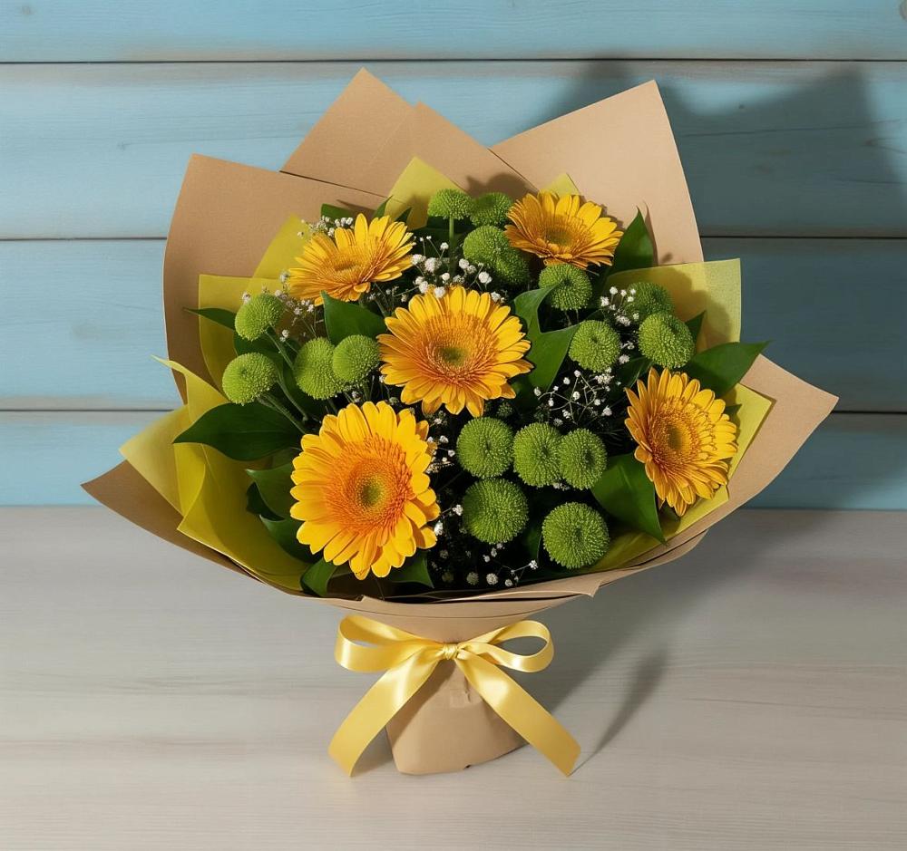 Букет цветов из: Герберы и Хризантемы в Борки Новгородская область