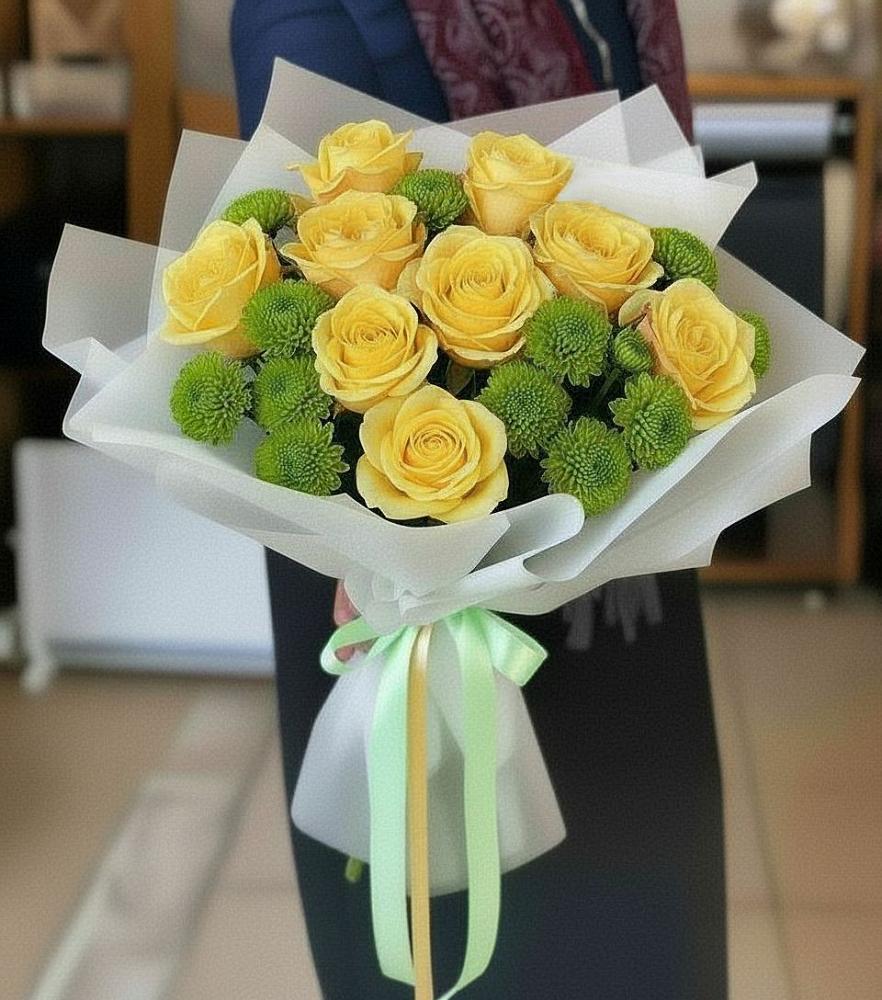 Букет цветов из: Хризантемы и Розы в Борки Новгородская область