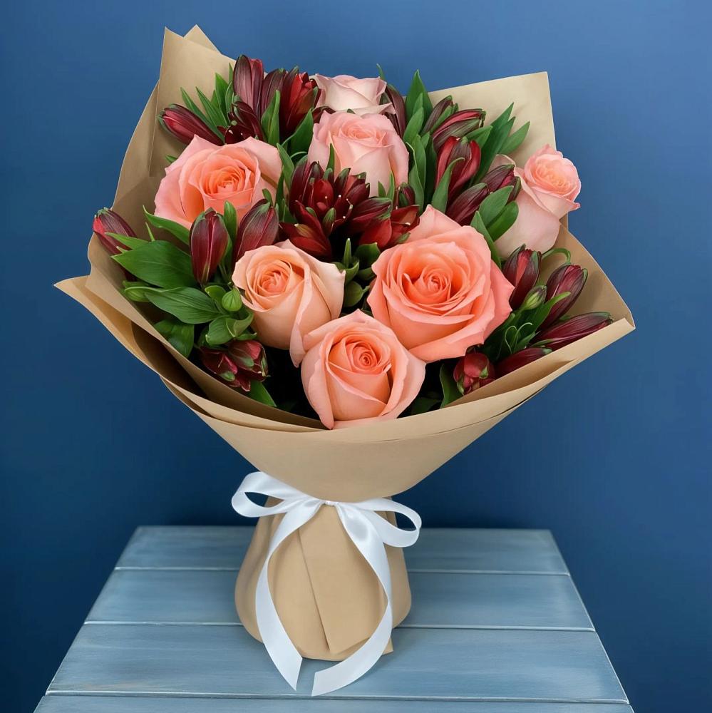 Букет цветов из: Розы и Альстромерии в Борки Новгородская область