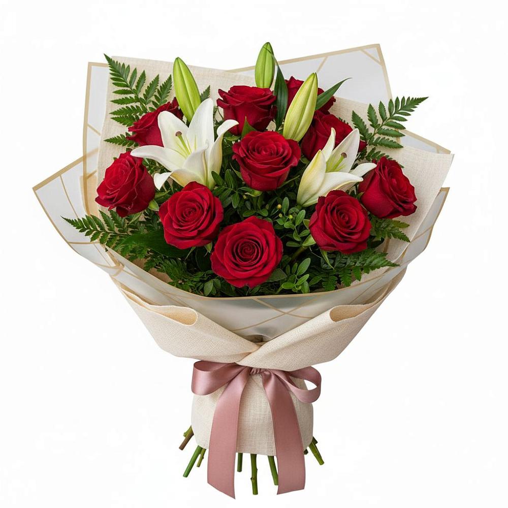 Букет цветов из: Лилии и Розы в Борки Новгородская область