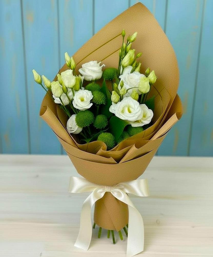 Букет цветов из: Хризантемы и Лизиантусы в Борки Новгородская область