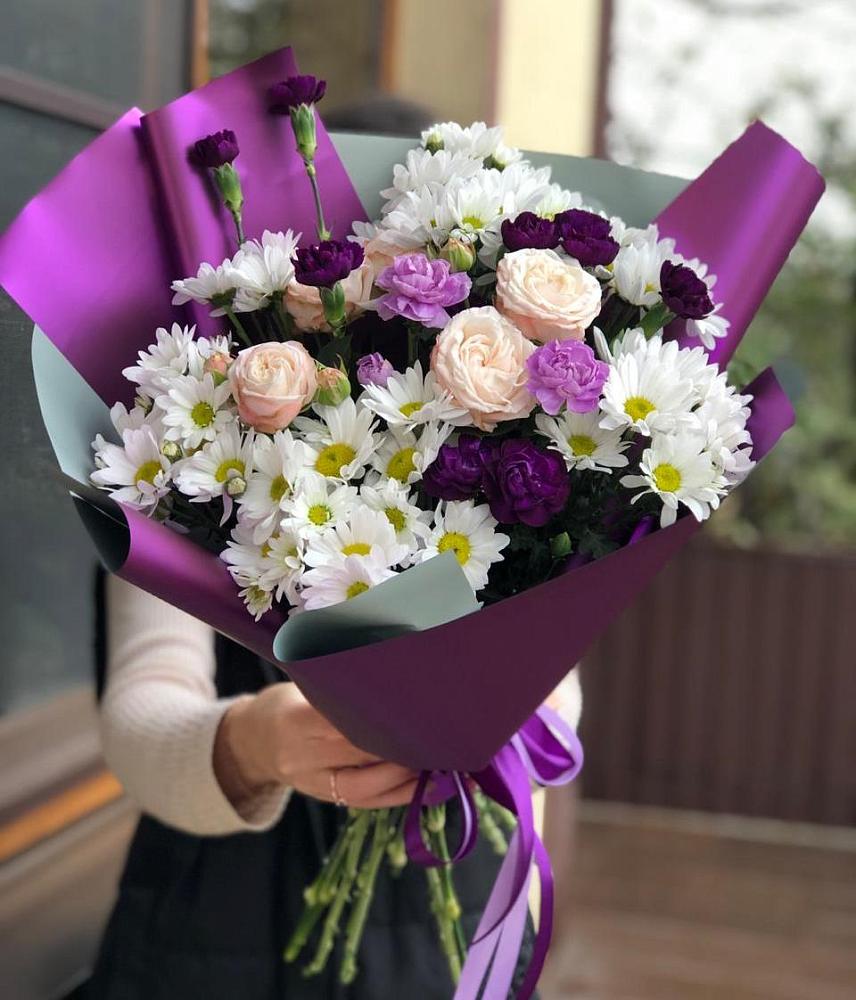 Букет цветов из: Хризантемы, Гвоздики и Розы в Борки Новгородская область