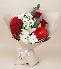 Букет цветов из:  Розы, Хризантемы, Герберы и Лилии в Борки Новгородская область