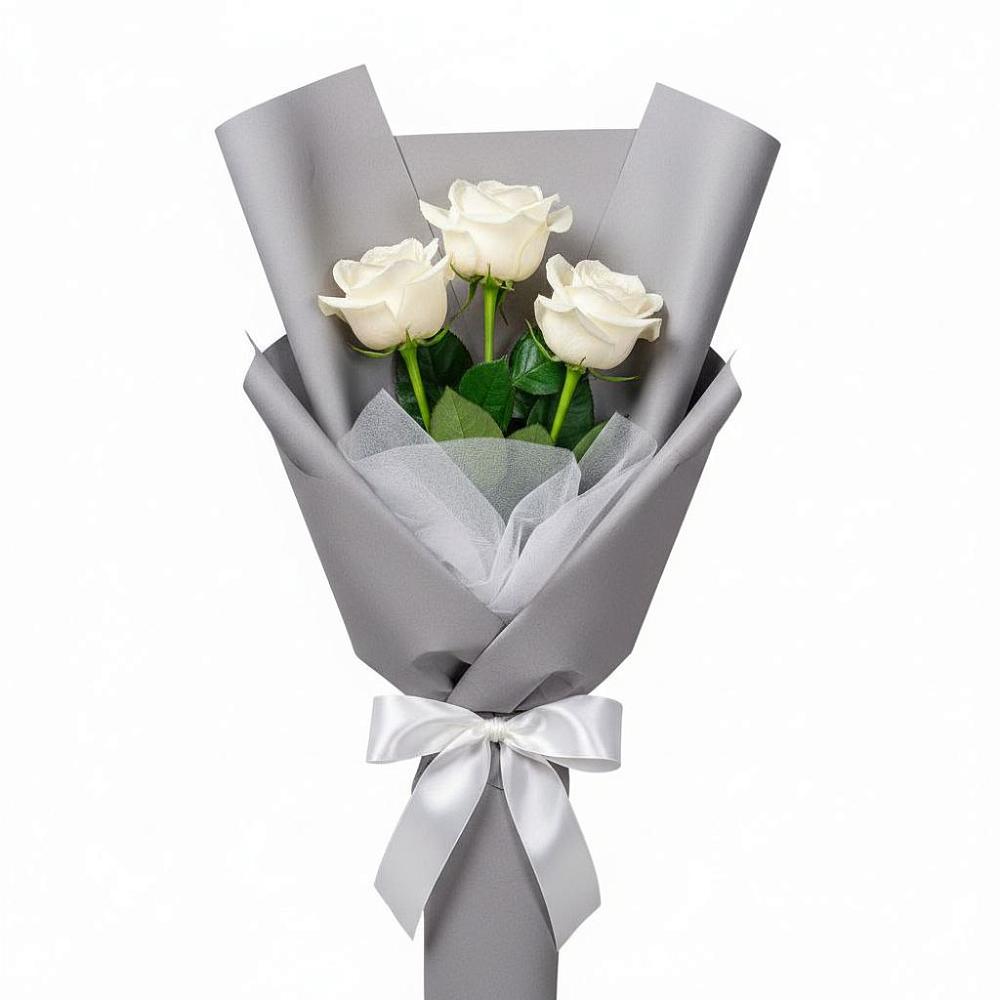 Букет 3 белые розы в Борки Новгородская область