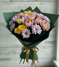 Букет цветов из:  Хризантемы и Розы в Борки Новгородская область