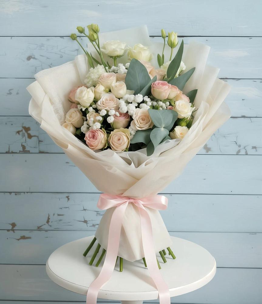 Букет цветов из: Розы и Лизиантусы в Борки Новгородская область