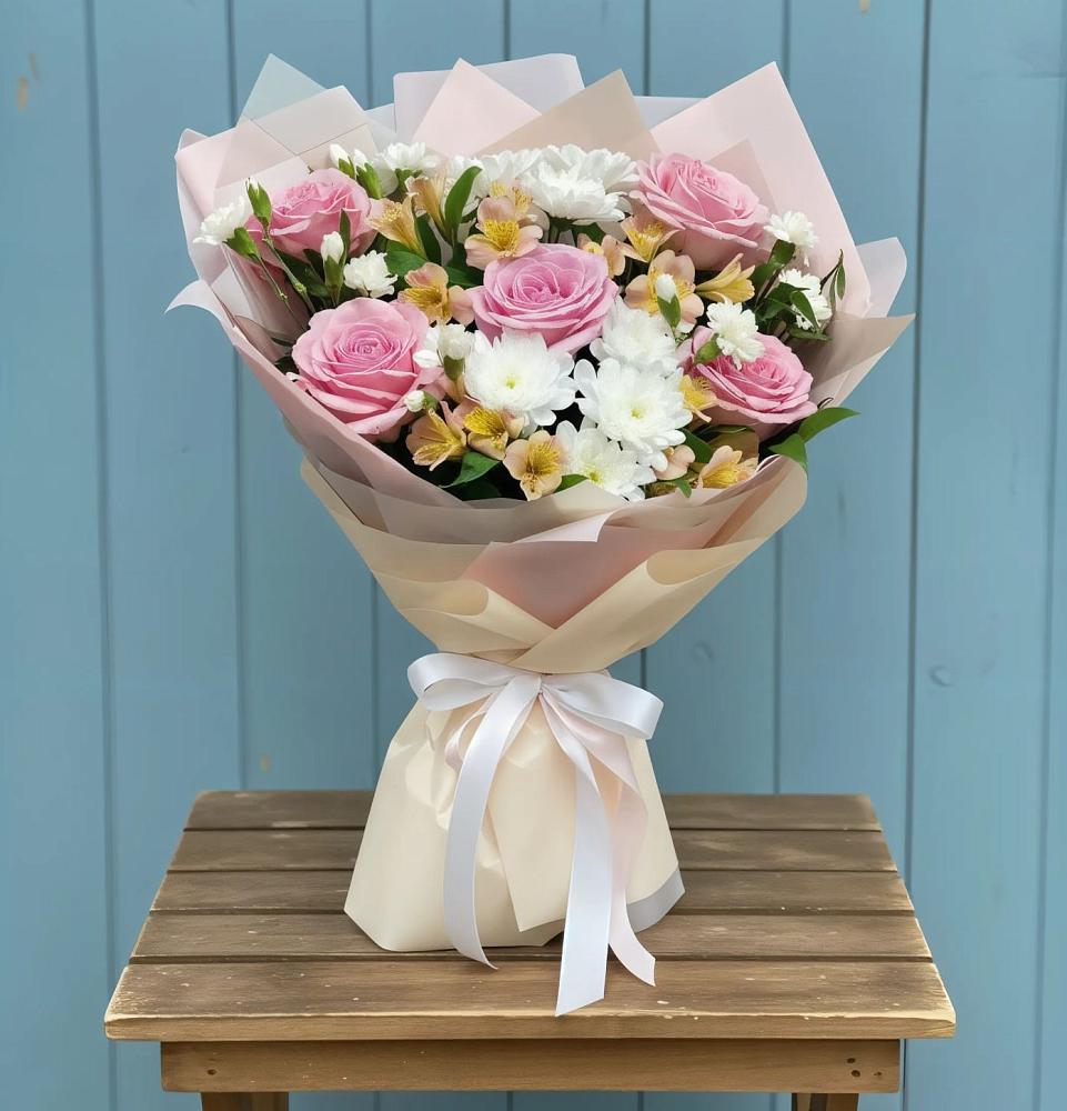 Букет цветов из: Гвоздики, Орхидеи и Розы в Борки Новгородская область