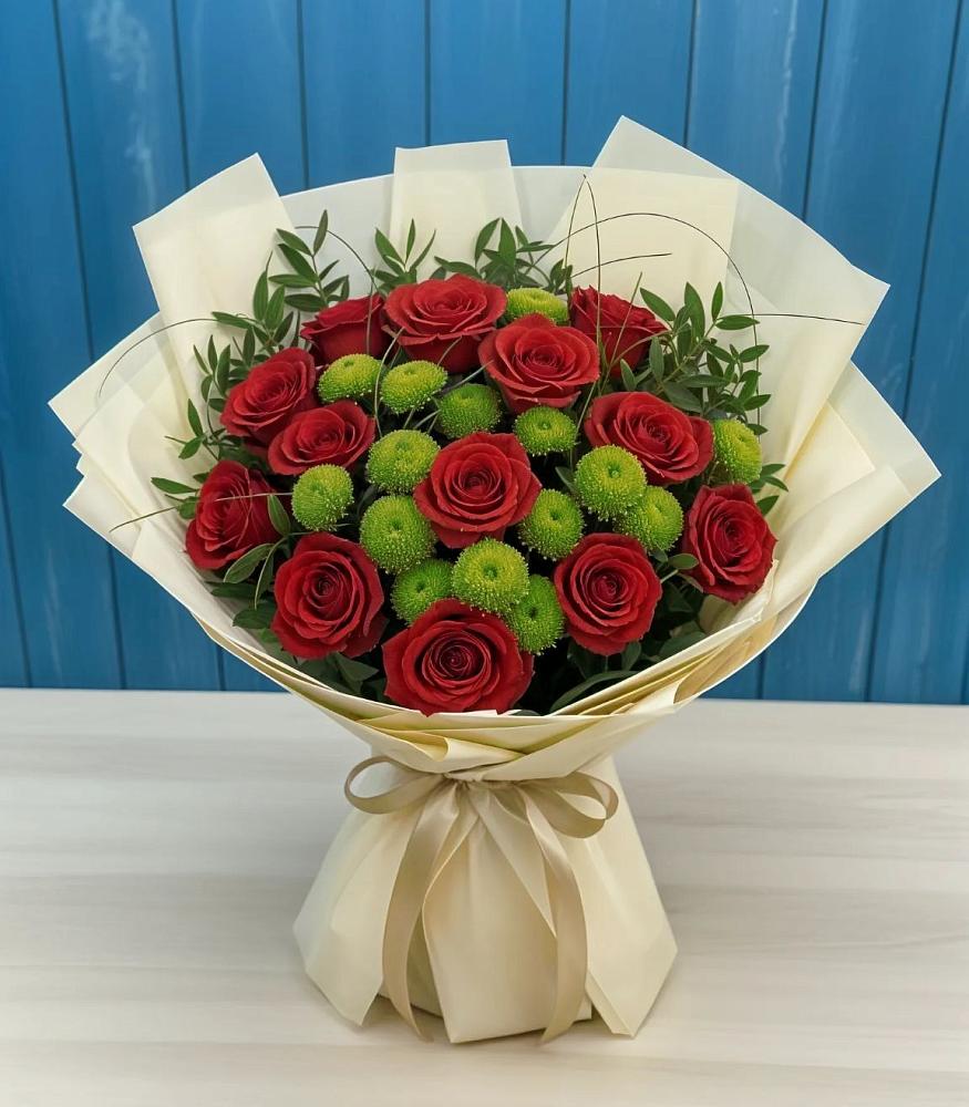 Букет цветов из: Розы и Хризантемы в Борки Новгородская область